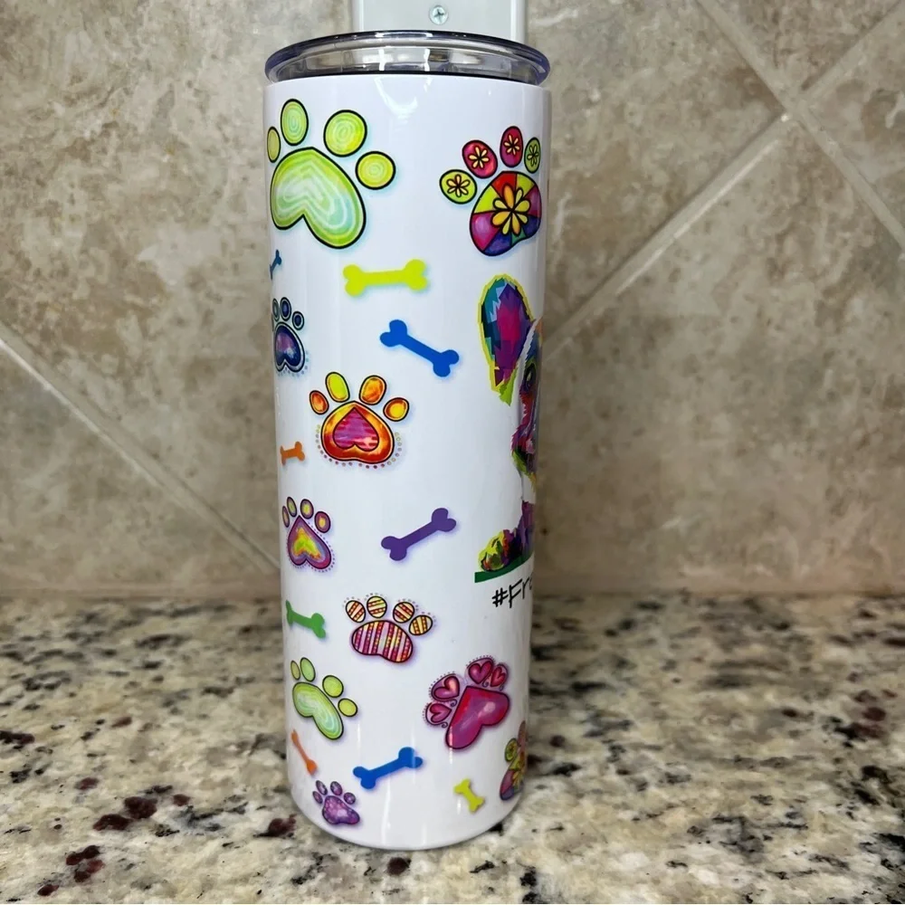 FRENCHIE LIFE Paw print watercolor 20 oz skinny Tumbler
